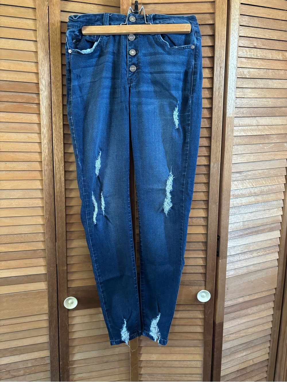 Women's Dark Blue KanCan Distressed Skinny Jeans with Button Fly Size 9/28